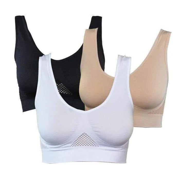 Bygelfri bh med lyfteffekt i andningsaktiv nylon – utan hakar, ventilationszoner | komfort-bh