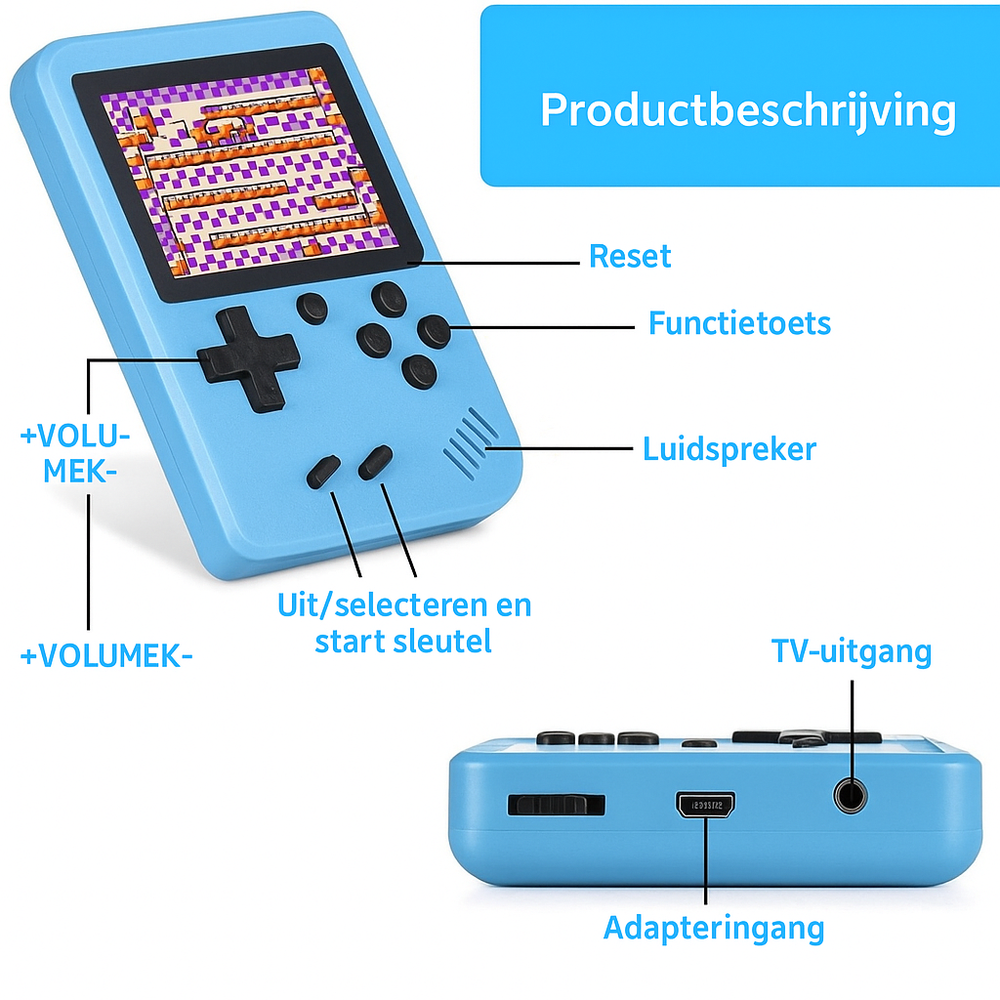 Retro handhållen spelkonsol – 400 spel & TV-anslutning