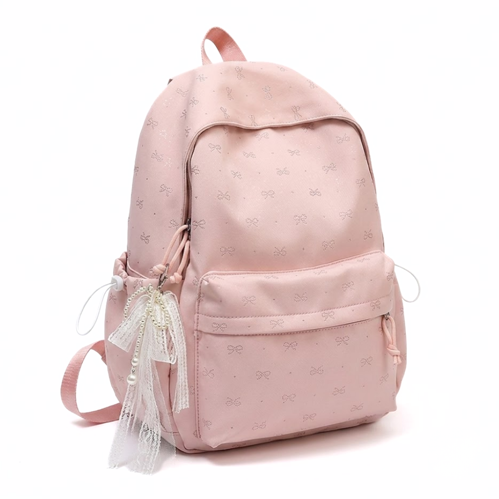 Skolryggsäck med broderade rosetter – rymligt huvudfack, framficka, sidofickor | ryggsäck tjej
