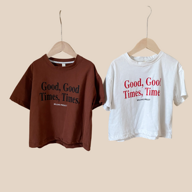 T-shirt med "Good Times"-tryck – Lumi & Loom Unisex, Brun/Vit, Bomull, Storlek 0–8 år