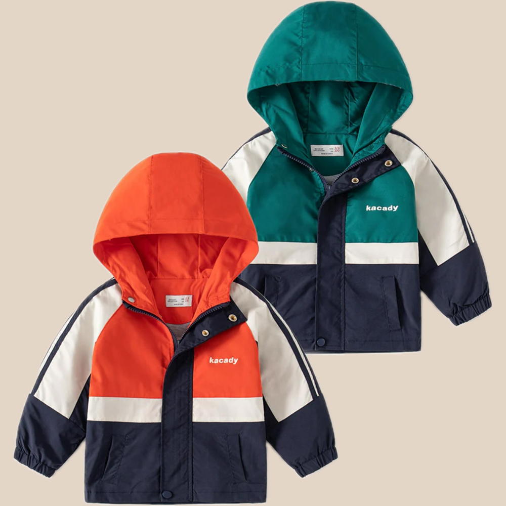 Regnjacka – Thim Pojkar, Grön/Orange/Blå, Polyester, Storlek 2–8 år