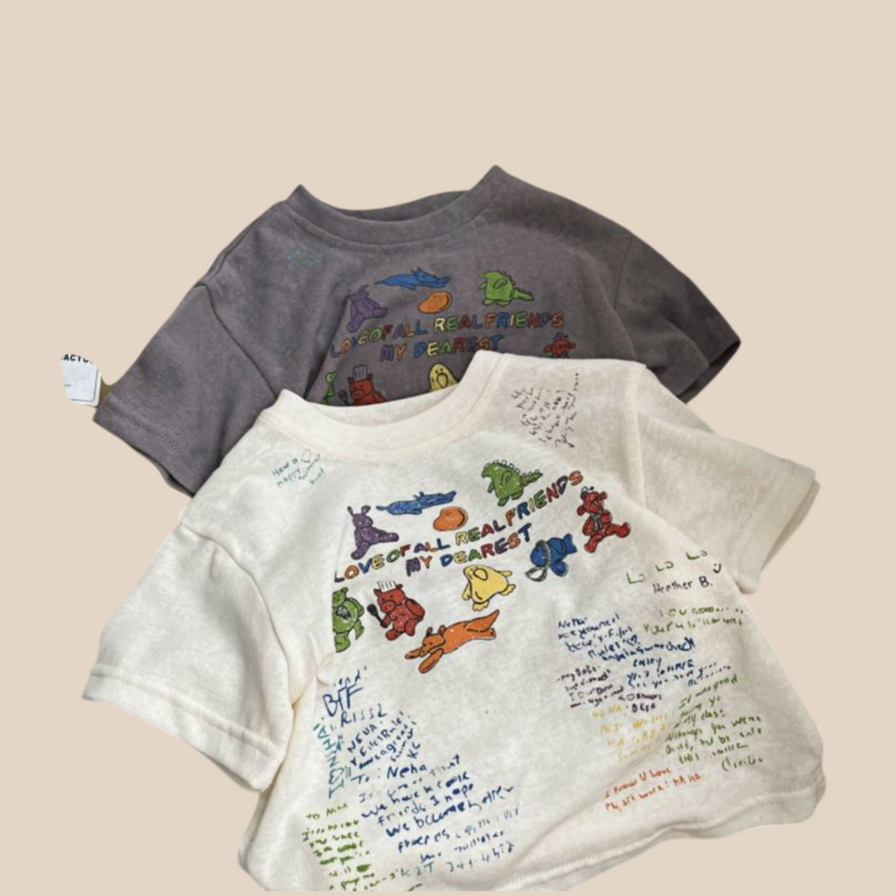 T-shirt – BestieVibes Unisex, Vit/Grå, Bomull, Storlek 0–6 år