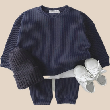 Set med Byxa och Tröja i Vågigt Waffelmönster – Porto-Novo Unisex, Blå/Rosa/Grå/Grön/Gul, Bomull, Storlek 0–3 år