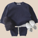 Set med Byxa och Tröja i Vågigt Waffelmönster – Porto-Novo Unisex, Blå/Rosa/Grå/Grön/Gul, Bomull, Storlek 0–3 år