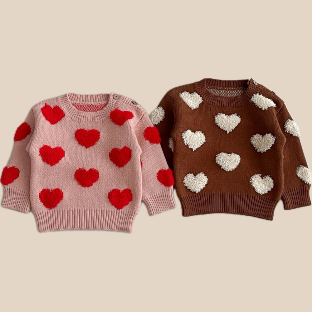 Stickad Tröja – Knitted Love Flicka, Rosa/Brun, Bomull, Storlek 0–3 år