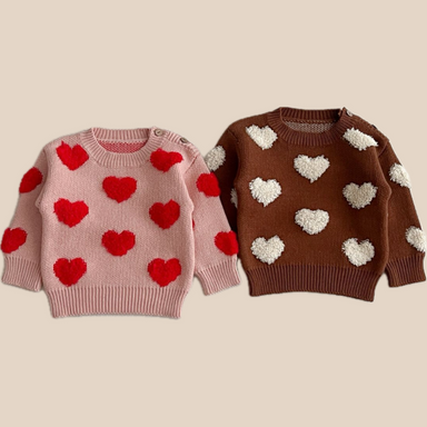 Stickad Tröja – Knitted Love Flicka, Rosa/Brun, Bomull, Storlek 0–3 år