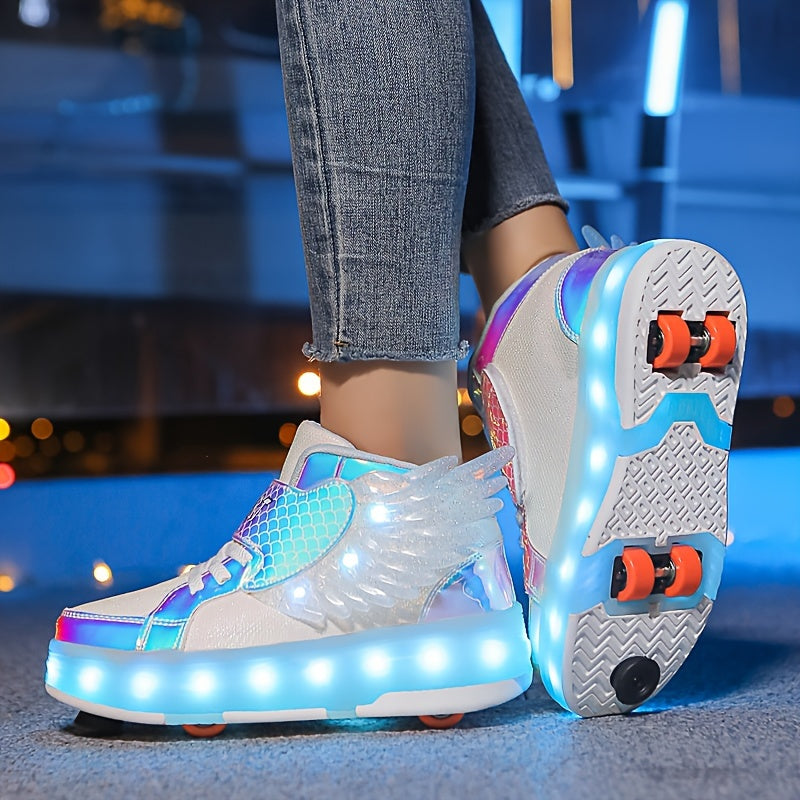 GlowSkate LED Rullskridsko Sneakers med Vingar – Flickor | Stl. 29-37