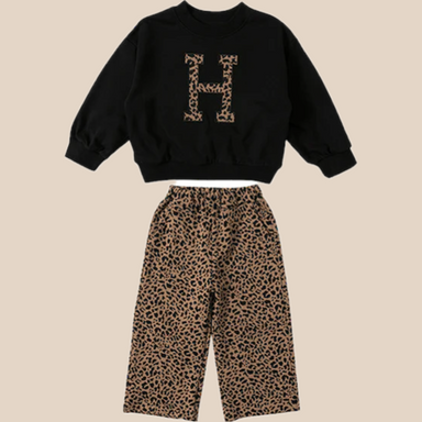 Set med tröja och byxor med leopardmönster – H Flickor, Bomull, Storlek 1–7 år