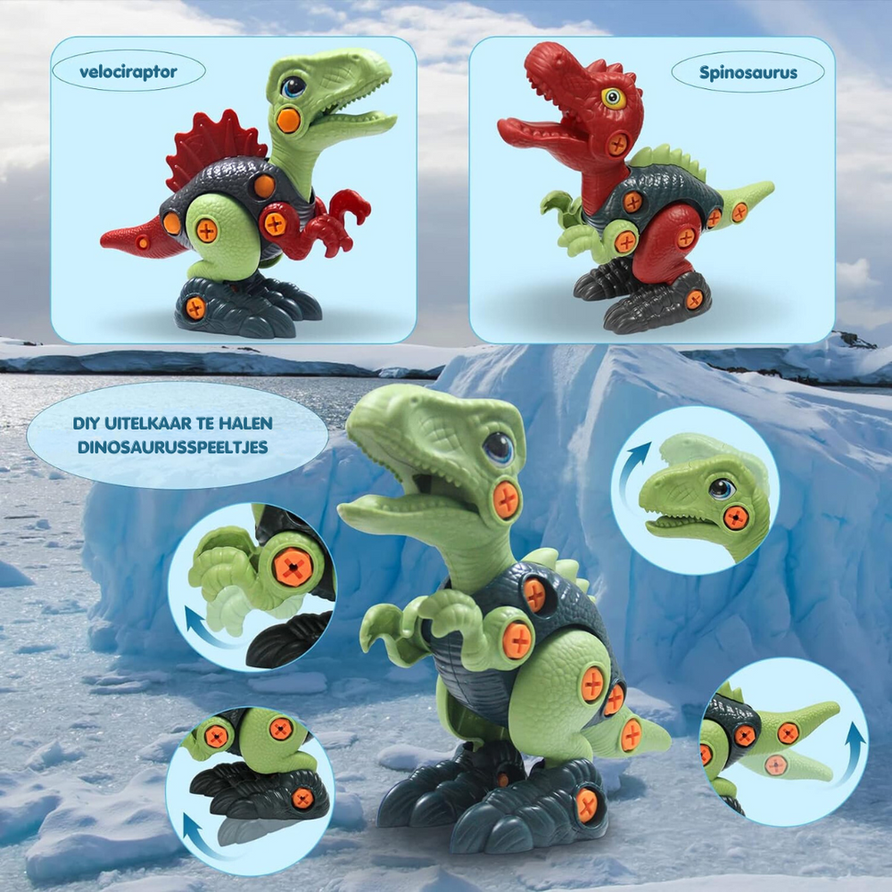 DinoBuilder Byggleksaksset – Kreativt Pedagogiskt Leksak med Fungerande Verktyg och Dino-designs