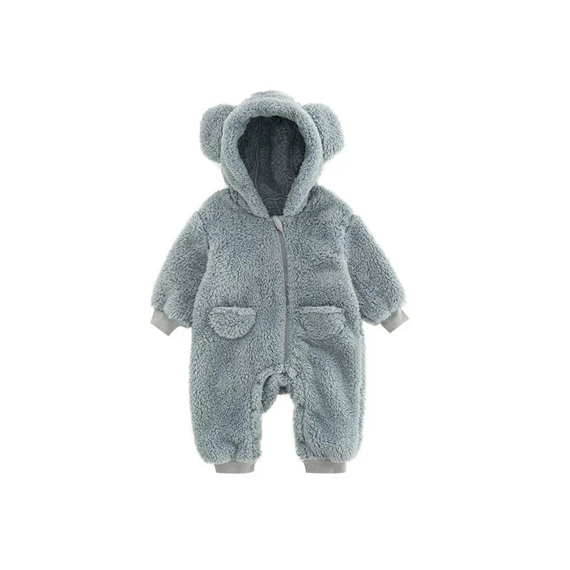Mjuk Fleece Baby Onesie med Djurelement – Varm Vinterdräkt för Flickor & Pojkar (0–24 mån)