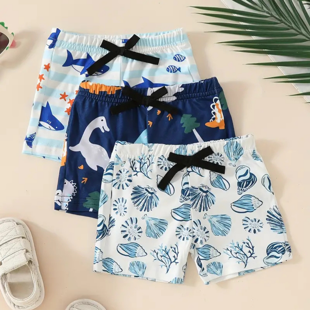 Set med 3 Glada Badbyxor för Pojkar – Snabbtorkande & Bekväma för Strand och Pool 0–3 År