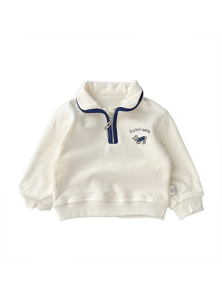 Sweatshirt i Vintage-stil – Happiness Unisex, Vit, Bomull, Storlek 0–4 år