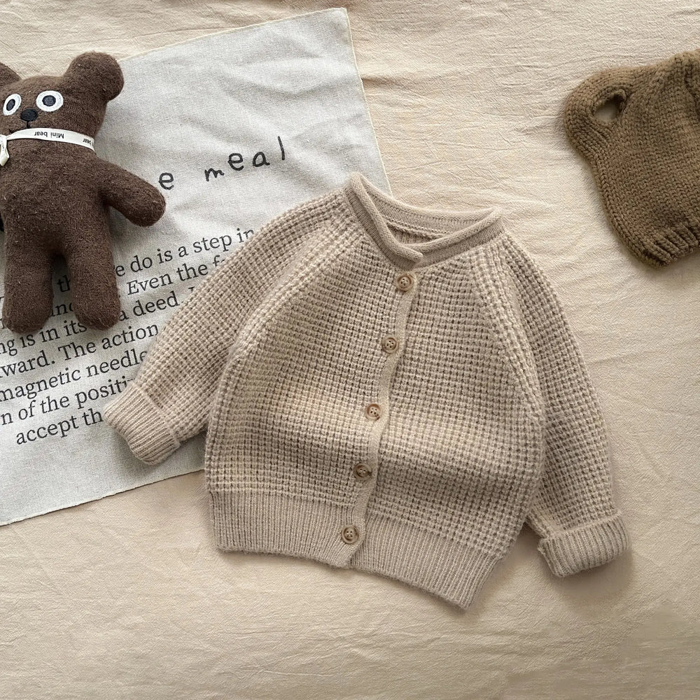 Stickad Kofta – Coco Flicka, Brun/Grå, Bomull, Storlek 0–4 år