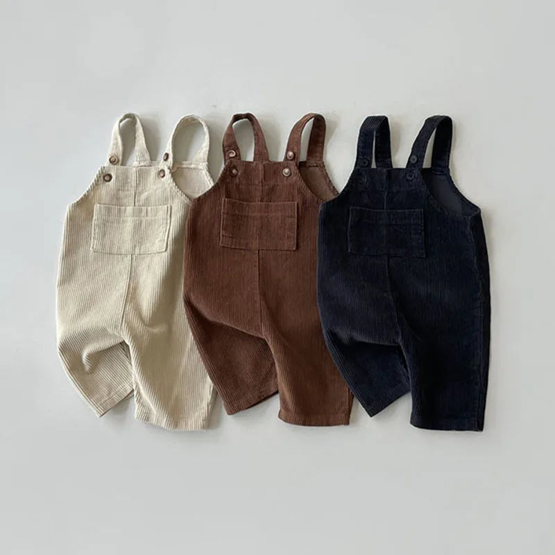 Ribbad hängselbyxa i bomull, unisex design
