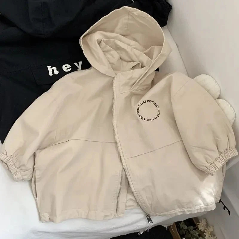 Vindjacka med huva – Conakry Unisex, Beige/Svart, Polyester, Storlek 2–6 år