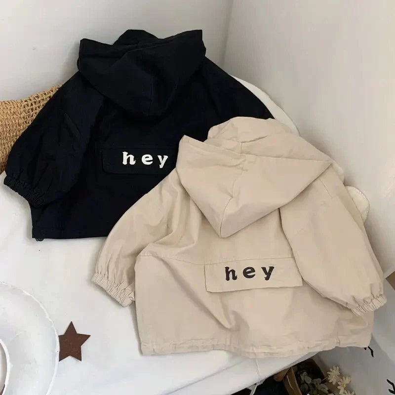 Vindjacka med huva – Conakry Unisex, Beige/Svart, Polyester, Storlek 2–6 år
