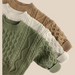 Stickad Tröja med Flätmönster – Pyong Unisex, Brun/Grön/Beige, Bomull, Storlek 0–6 år