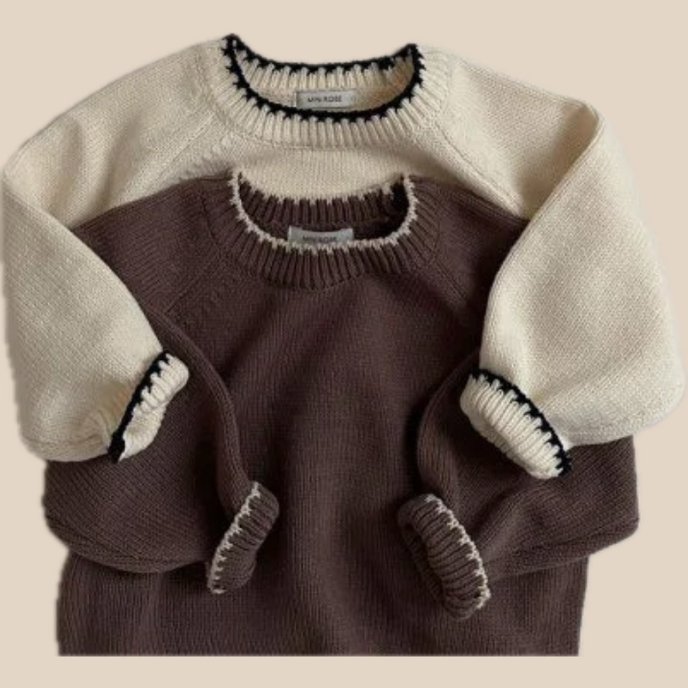 Stickad Tröja Retro – Toem Flicka, Brun/Beige/Vit, Bomull, Storlek 0–7 år
