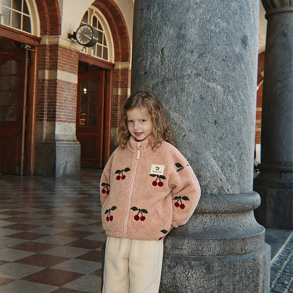 Barnkläder i teddyfleece med mönster – jacka, väst eller byxor, dragkedja | berberfleece barn