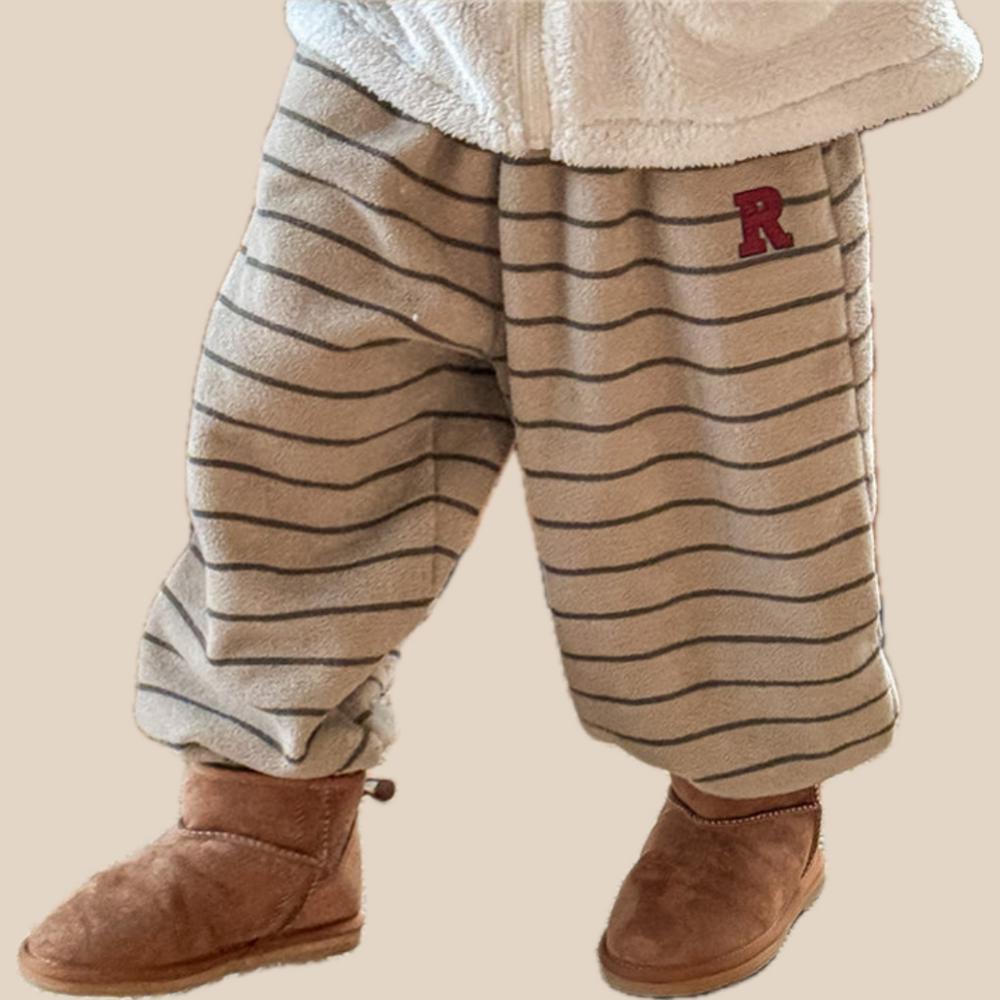 Randig Joggingbyxa – Mjuk som en Kram Unisex, Blå/Grå/Beige, Bomull, Storlek 0–6 år