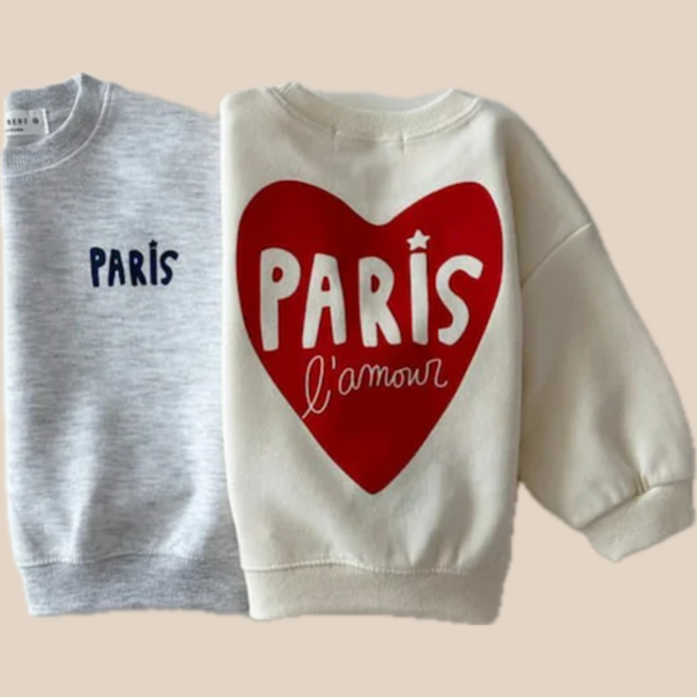Sweatshirt med Tryck – Paris L’Amour Unisex, Grå/Vit, Bomull, Storlek 0–6 år