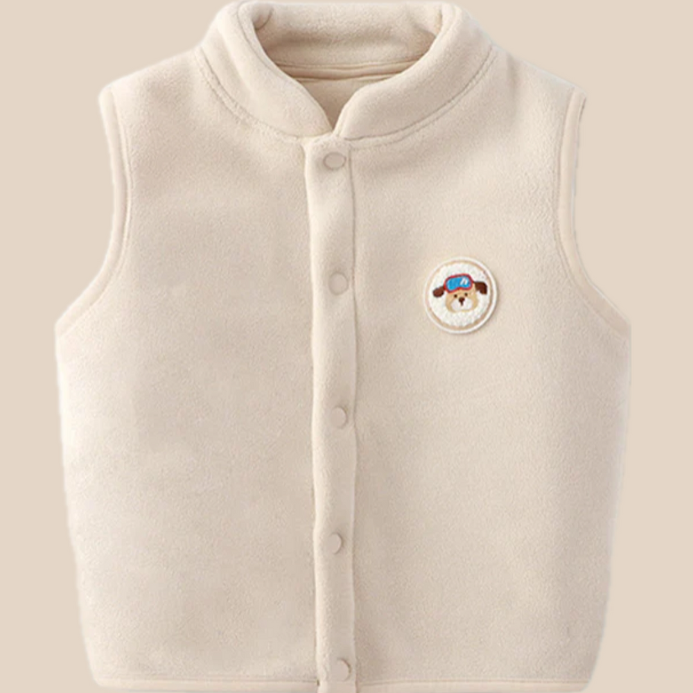 Väst med Emblem – Woef Unisex, Brun/Blå/Rosa/Vit, Fleece, Storlek 1–5 år