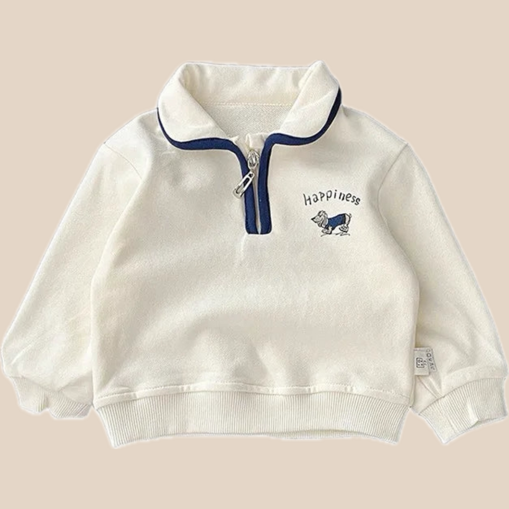 Sweatshirt i Vintage-stil – Happiness Unisex, Vit, Bomull, Storlek 0–4 år