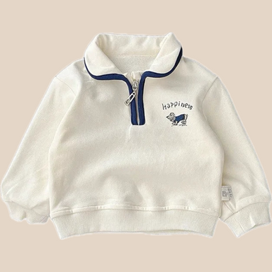 Sweatshirt i Vintage-stil – Happiness Unisex, Vit, Bomull, Storlek 0–4 år