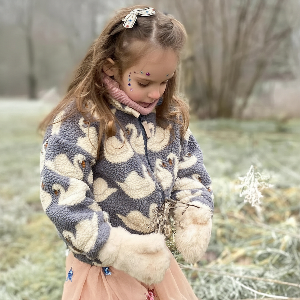 Barnkläder i teddyfleece med mönster – jacka, väst eller byxor, dragkedja | berberfleece barn