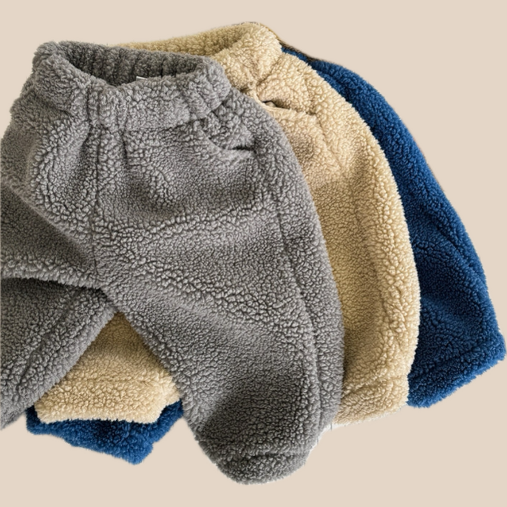 Teddyjoggingbyxa – Snuggle Unisex, Brun/Grå/Blå, Bomull, Storlek 0–6 år