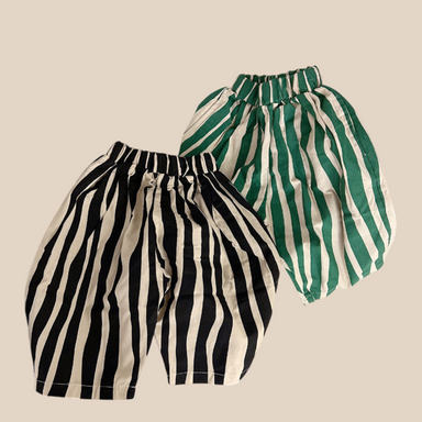 Randiga Barnbyxor – LucaLino Baggy Byxor Unisex, Svart/Grön, Bomull, Storlek 0–6 år