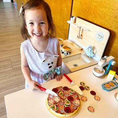 Trä-Pizzasett för Barn – Pedagogiskt Rollspel från 3 år