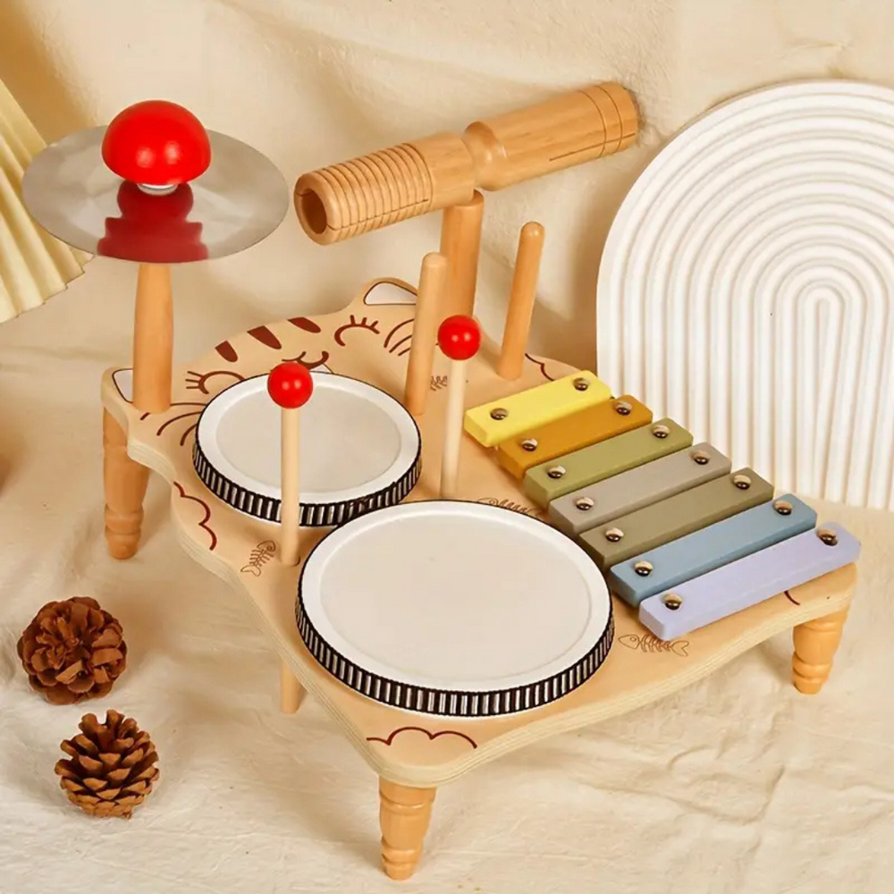 Trumset i trä för småbarn | Pedagogiskt musikskoj | Köp Rytmo Drumset