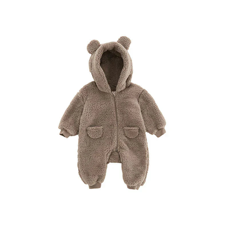 Mjuk Fleece Baby Onesie med Djurelement – Varm Vinterdräkt för Flickor & Pojkar (0–24 mån)