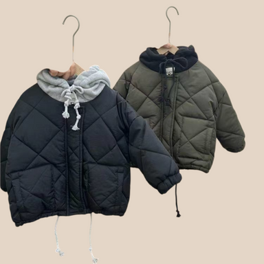 Vadderad hoodiejacka – CozyShield Unisex, Blå/Grön, Bomull, 0–6 år