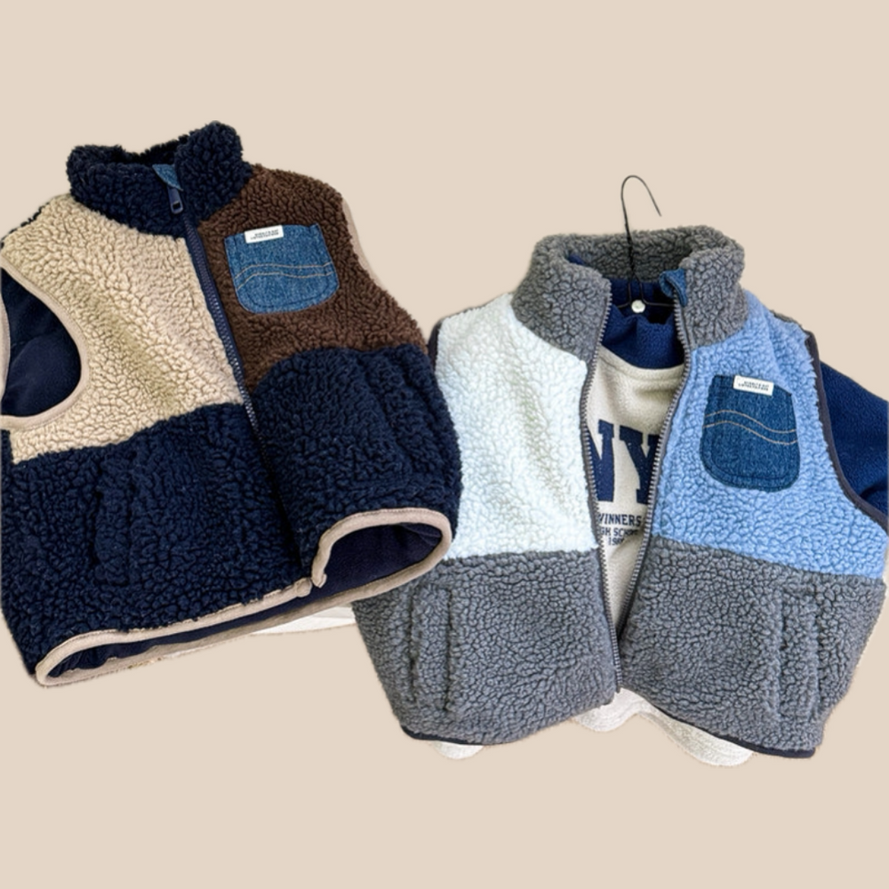 Fleeceväst – Cozypocket Väst Unisex, Blå/Grå, Bomull, Storlek 0–6 år