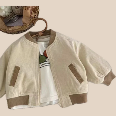Jacka med ribbad struktur – Monro Unisex, beige/khaki bomull, storlek 1–8 år