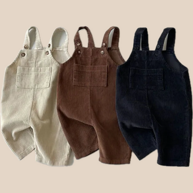 Ribbad hängselbyxa i bomull för baby och barn, unisex