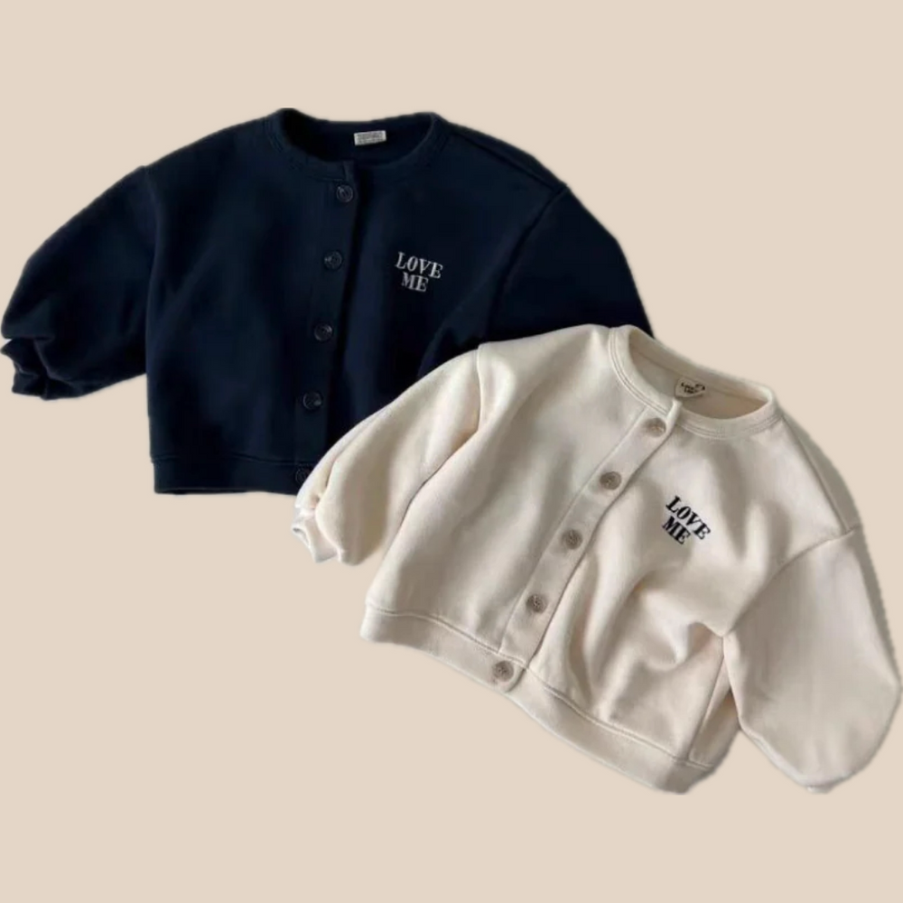 Väst med Love Me broderi – Tender Flickor, Blå/Beige, Bomull, Storlek 0–6 år