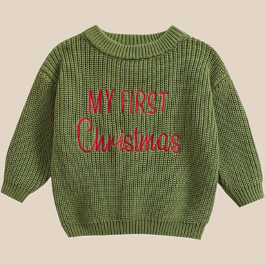 Jultröja – Min Första Jul Unisex, Grön/Röd/Khaki/Vit, Bomull, Storlek 0–2 år