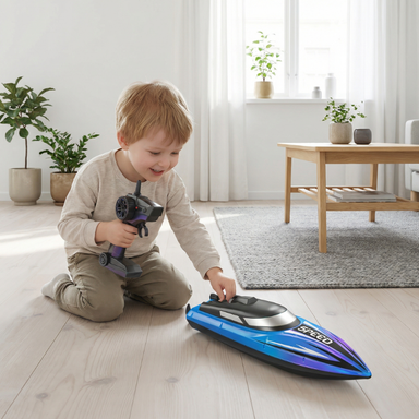 RC-racerbåt för barn med LED-belysning – laddningsbart batteri, extra propellrar | leksaksbåt