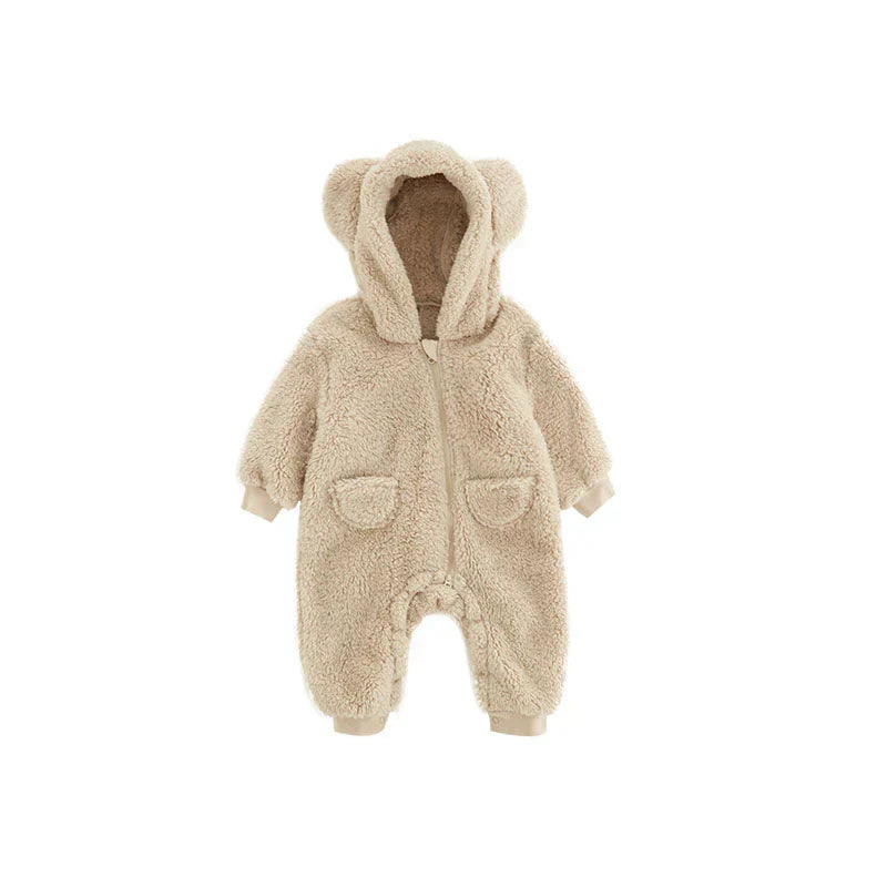 Mjuk Fleece Baby Onesie med Djurelement – Varm Vinterdräkt för Flickor & Pojkar (0–24 mån)