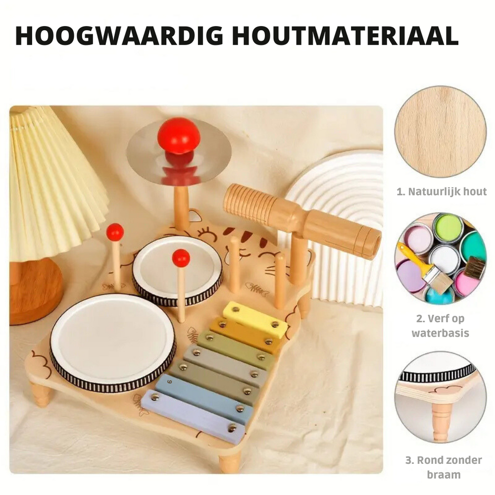 Trumset i trä för småbarn | Pedagogiskt musikskoj | Köp Rytmo Drumset