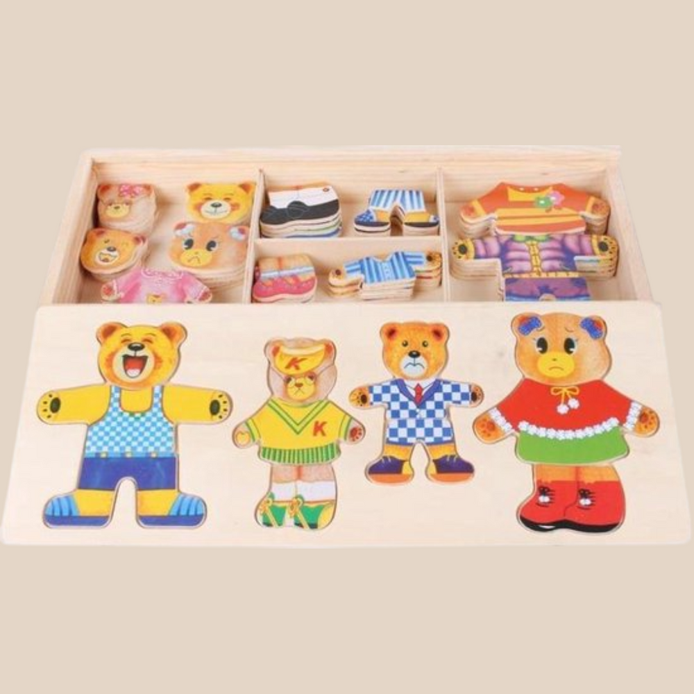 Träpusselsats – TeddyDress Klädpussel, Björnar, Trä, Från 2 År