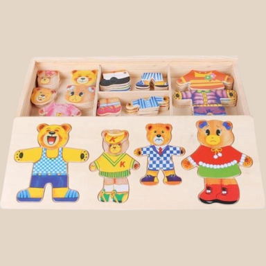 Träpusselsats – TeddyDress Klädpussel, Björnar, Trä, Från 2 År