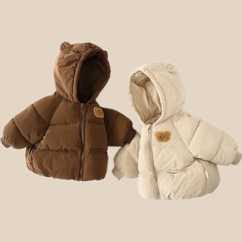 Vinterjacka med Björn-emblem – Beige/Brun, Polyester, Storlek 0–6 år