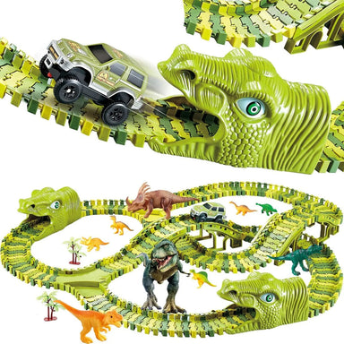 Dino Racbana för Barn – 140-delars Flexibel Bana med Dinosaurieleksaker