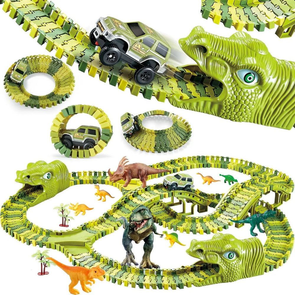Dino Racbana för Barn – 140-delars Flexibel Bana med Dinosaurieleksaker
