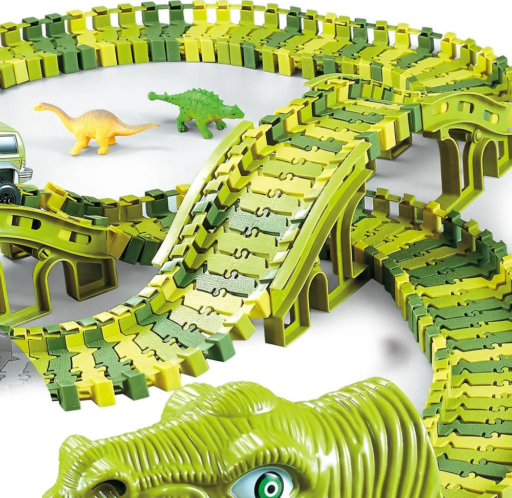 Dino Racbana för Barn – 140-delars Flexibel Bana med Dinosaurieleksaker