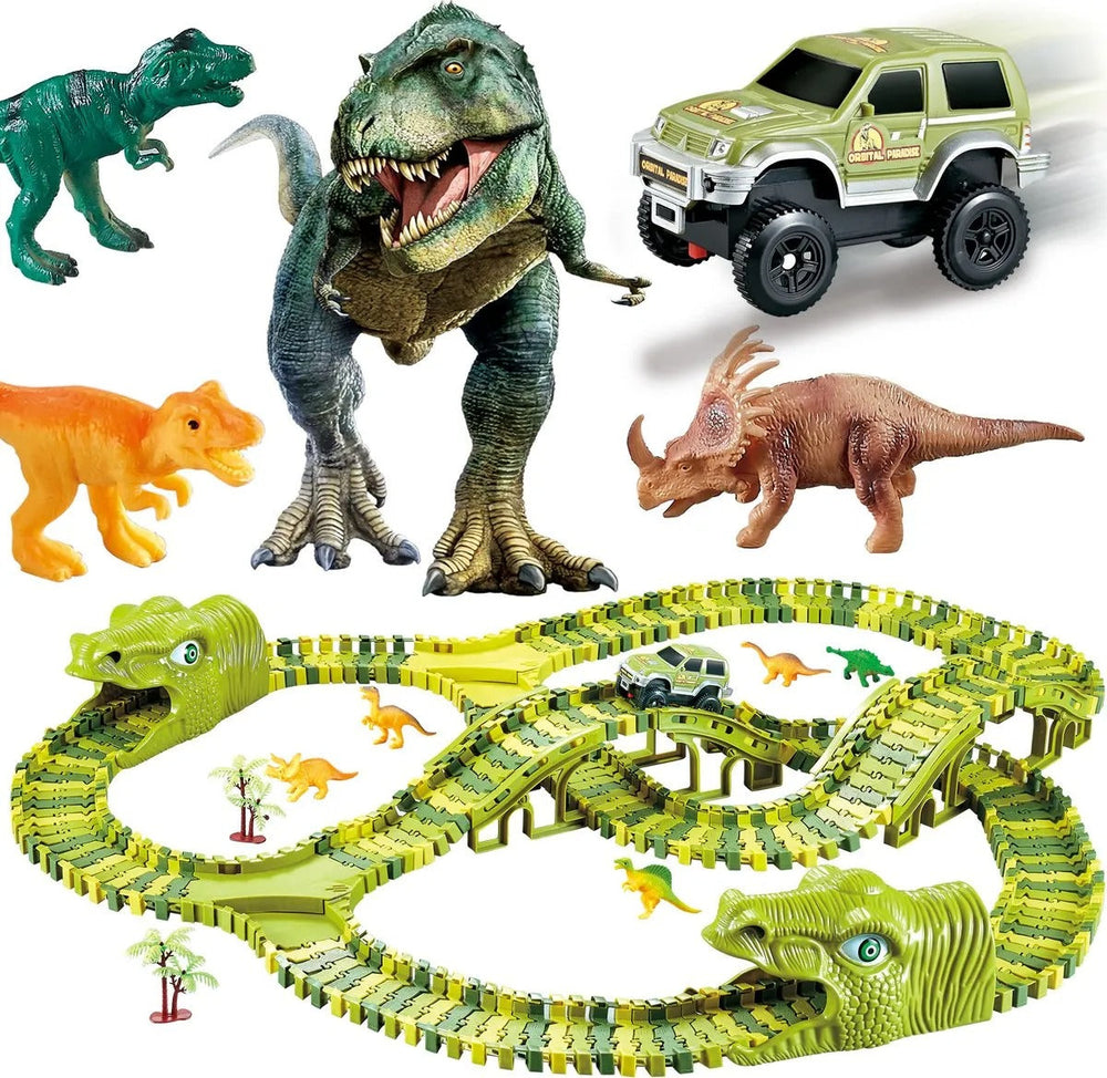 Dino Racbana för Barn – 140-delars Flexibel Bana med Dinosaurieleksaker